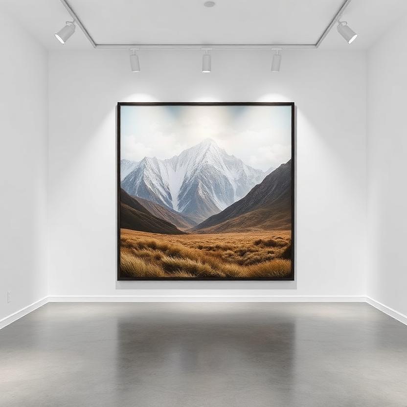 Framed artwork mockup generated in a white-walled gallery